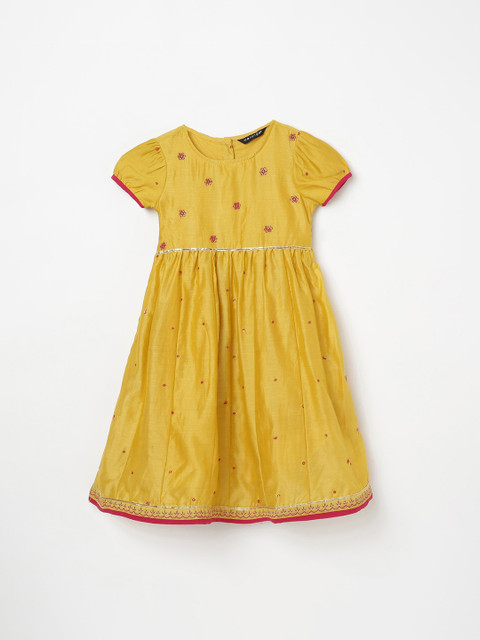 

Melange by Lifestyle Mustard Yellow Floral Embroidered Fit & Flare Dress