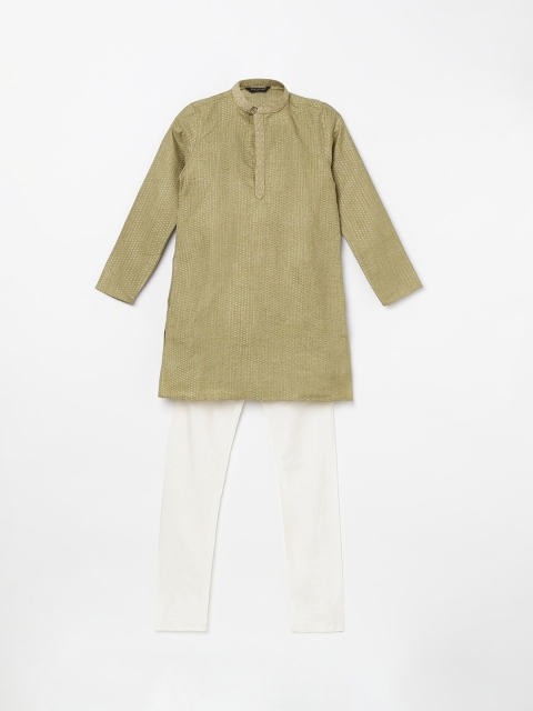 

Melange by Lifestyle Boys Olive Green Pure Cotton Kurta with Pyjamas