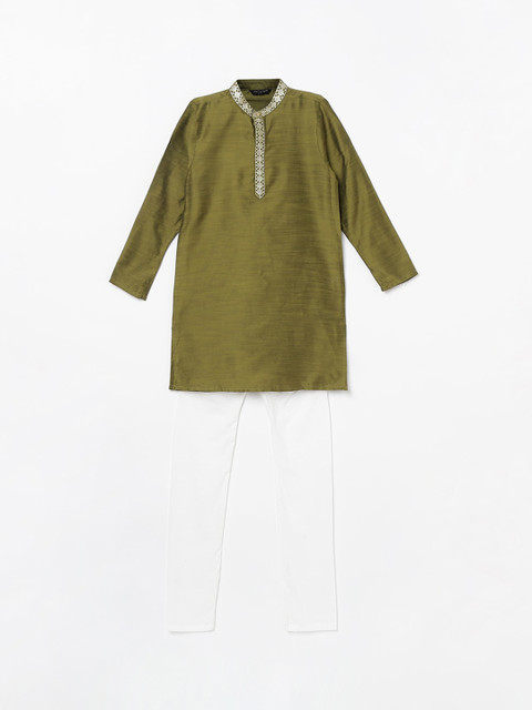 

Melange by Lifestyle Boys Olive Green Pure Cotton Kurta with Churidar