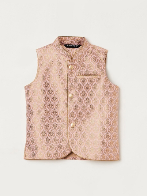 

Melange by Lifestyle Boys Pink & Gold Woven Design Nehru Jacket