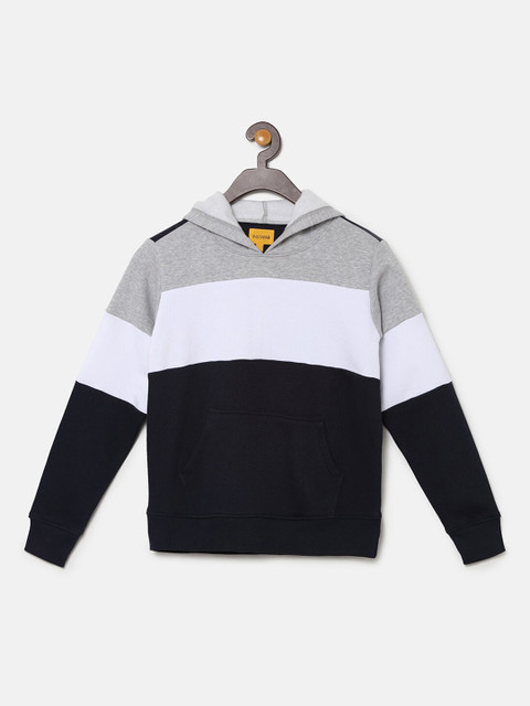 

Instafab Boys Navy Blue & Grey Colourblocked Hooded Sweatshirt