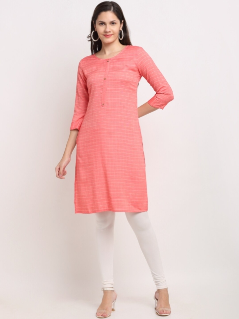 

Ardozaa Women Peach-Coloured & White Checked Kurta