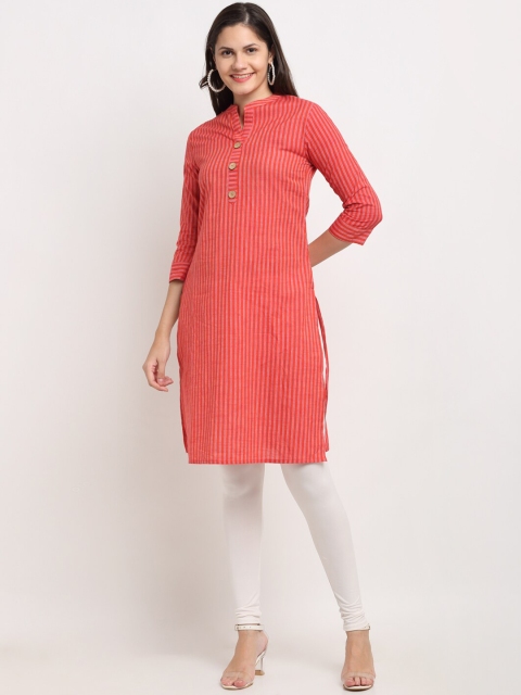 

Ardozaa Women Peach-Coloured & Off White Striped Cotton Slub Kurta