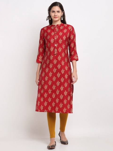 

Ardozaa Women Red & Gold-Toned Ethnic Motifs Foil Print Chanderi Silk Kurta