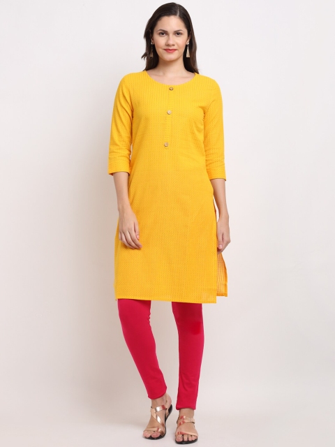 

Ardozaa Women Yellow & Pink Checked Cotton Slub Kurta