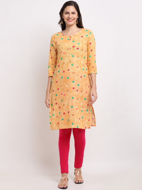 

Ardozaa Women Yellow & Pink Polka Dot Printed Kurta