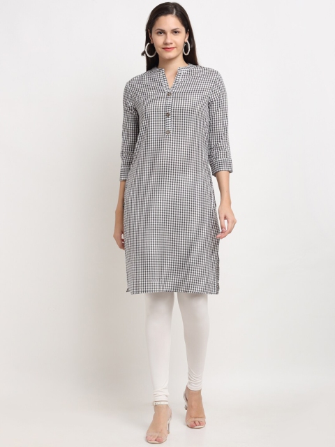 

Ardozaa Women Black & White Checked Cotton Slub Kurta