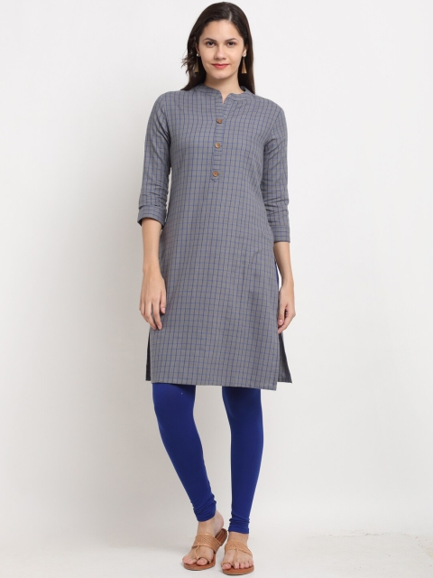

Ardozaa Women Grey & Blue Checked Cotton Slub Kurta
