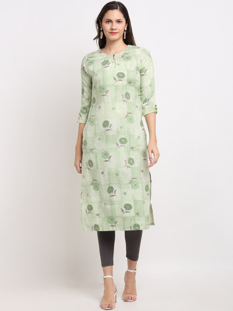 

Ardozaa Women Green & Purple Floral Printed Keyhole Neck Kurta