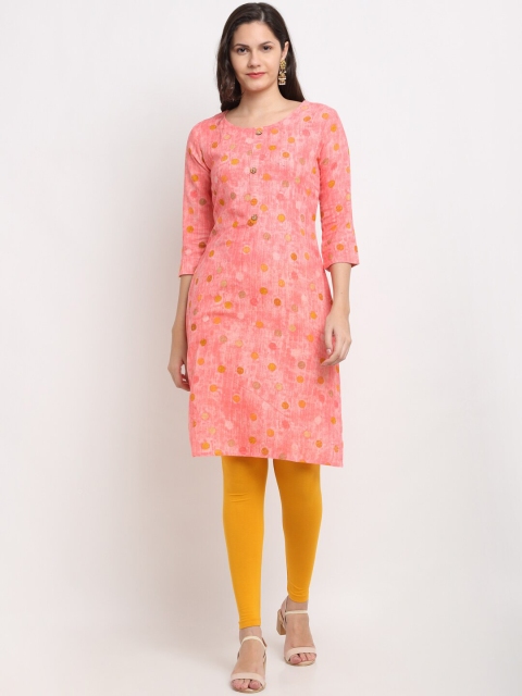 

Ardozaa Women Pink & Mustard Yellow Polka Dot Printed Kurta