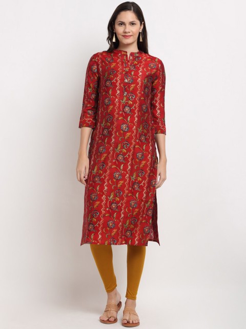 

Ardozaa Women Red & Blue Ethnic Motifs Foil Print Chanderi Silk Kurta