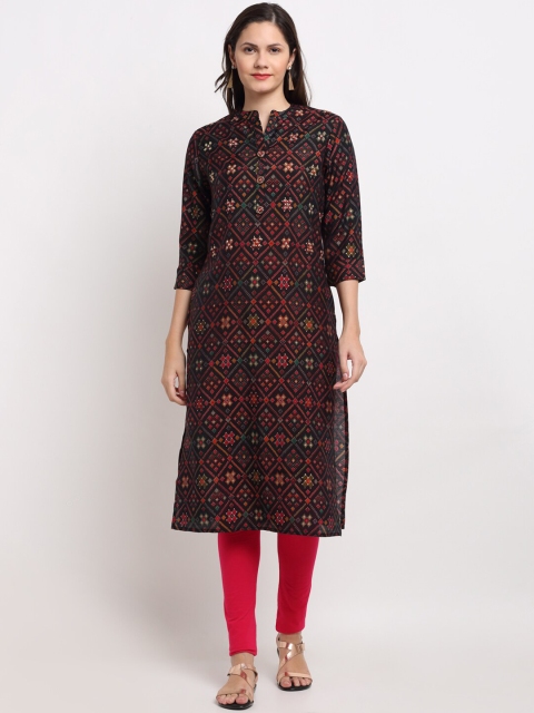 

Ardozaa Women Black & Red Geometric Printed Chanderi Silk Kurta