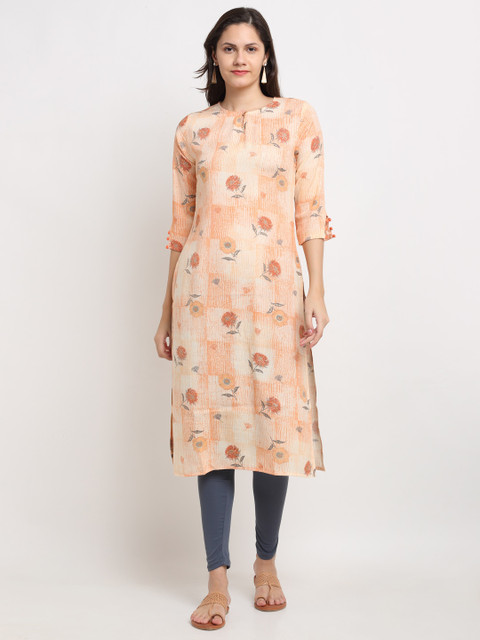 

Ardozaa Women Orange & White Floral Printed Kurta