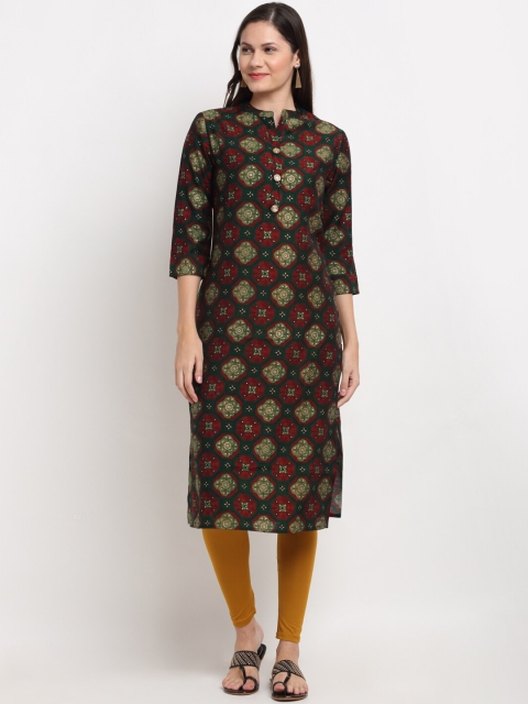 

Ardozaa Women Green & Red Ethnic Motifs Foil Print Chanderi Silk Kurta