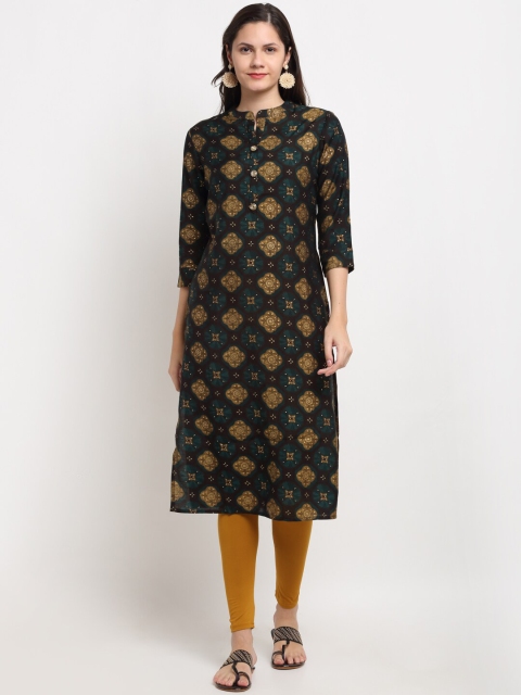 

Ardozaa Women Green & Gold-Toned Ethnic Motifs Foil Print Chanderi Silk Kurta