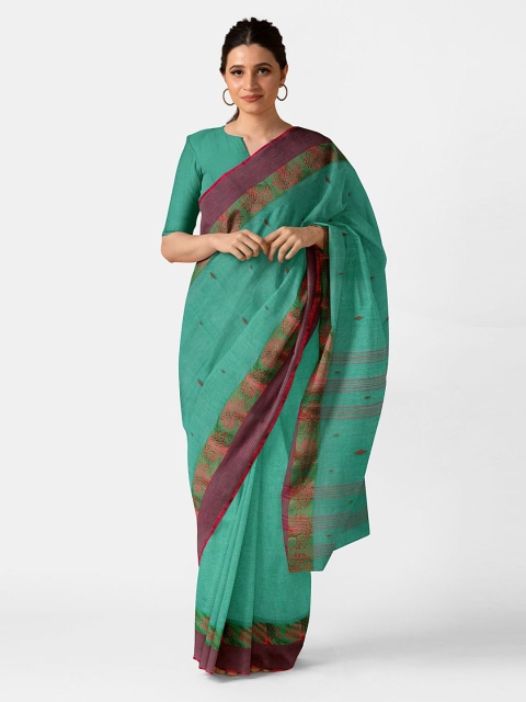 

Taneira Green & Maroon Ethnic Motifs Woven Design Pure Bengal Cotton Saree