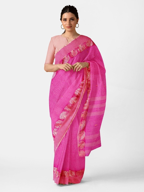 

Taneira Pink & Gold-Toned Woven Design Pure Cotton Saree