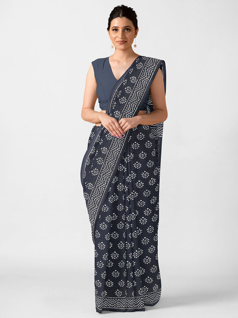 

Taneira Charcoal & White Ethnic Motifs Pure Cotton Saree
