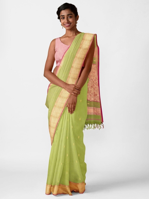 

Taneira Green & Pink Silk Cotton Maheshwari Saree