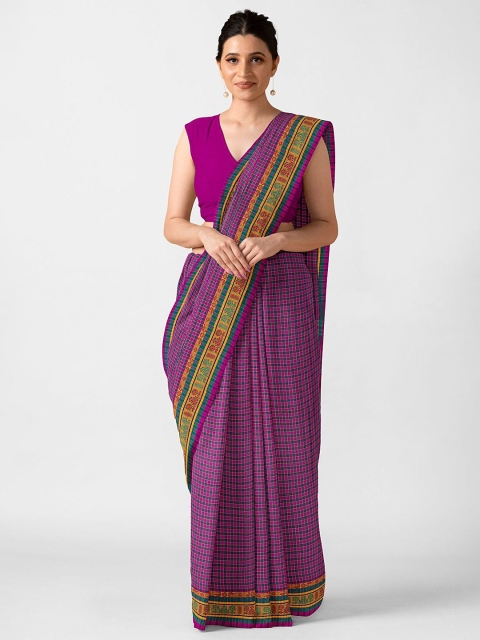 

Taneira Pink & Yellow Checked Pure Cotton Chettinad Saree