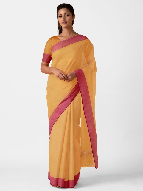 

Taneira Yellow & Pink Pure Silk Kota Saree