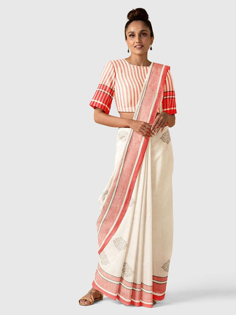 

Taneira White & Red Pure Cotton Saree