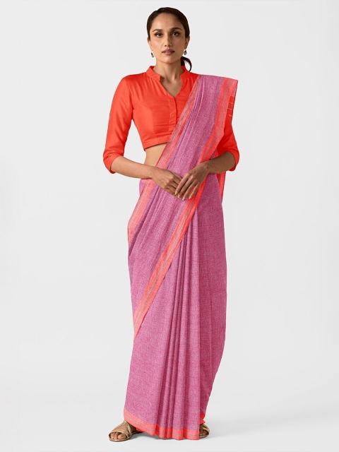 

Taneira Pink & Orange Woven Design Pure Bengal Cotton Saree