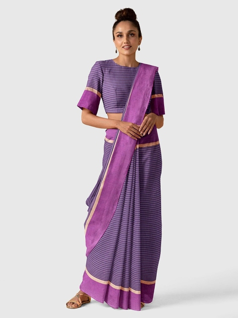 

Taneira Purple & Gold Striped Pure Cotton Saree