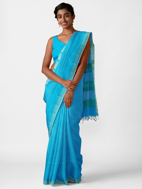 

Taneira Blue & Green Striped Pure Silk Bhagalpuri Saree