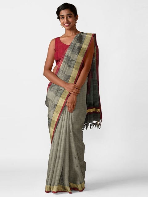 

Taneira Grey & Gold Geometric Printed Pure Silk Bhagalpuri Saree