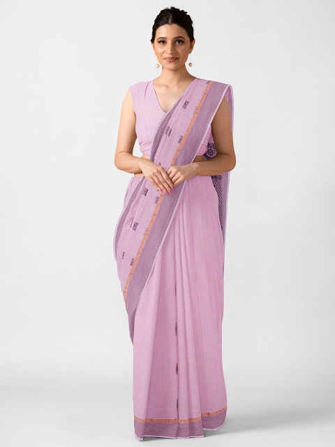 

Taneira Pink & Purple Geometric Woven Design Pure South Cotton Saree