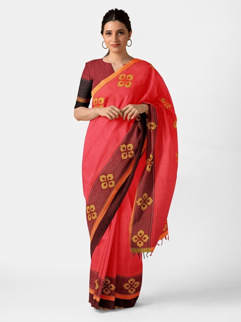 

Taneira Coral & Brown Floral Woven Design Bihar Pure Cotton Saree