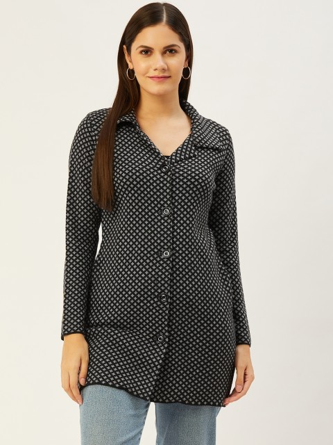 

American Eye Women Black & Grey Self-Design Cardigan
