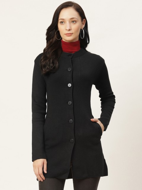 

American Eye Women Black Solid Longline Cardigan