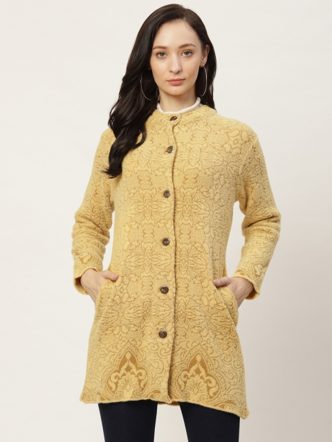 

American Eye Women Mustard Yellow Fuzzy Longline Cardigan
