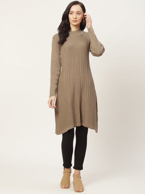

American Eye Women Beige Self Striped Kurta