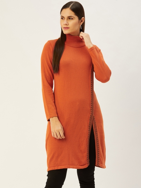 

American Eye Women Orange Solid Knitted Winter Kurta