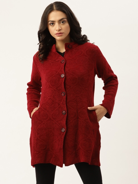 

American Eye Women Maroon Motifs Design Longline Cardigan