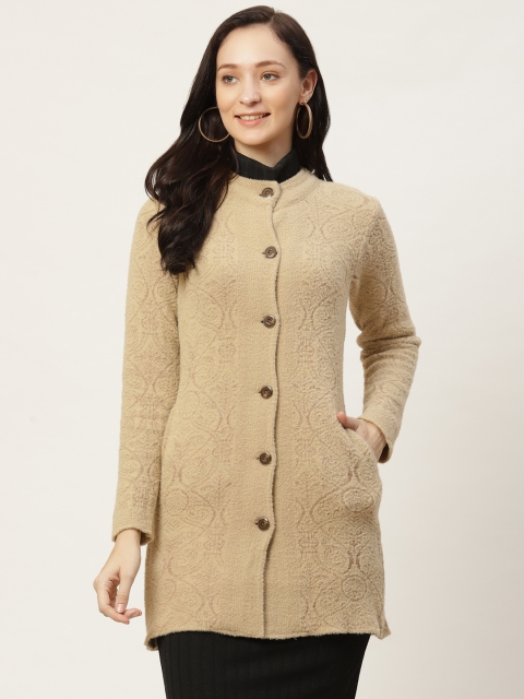 

American Eye Women Beige Self-Design Cardigan with Fuzzy Detail