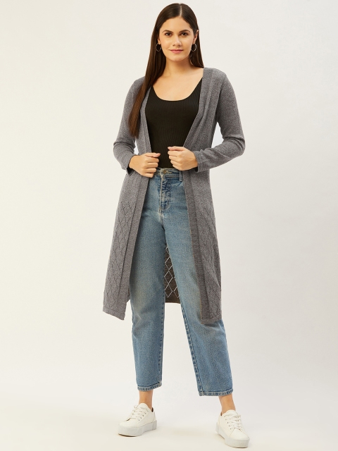 

American Eye Women Grey Longline Front-Open Sweater
