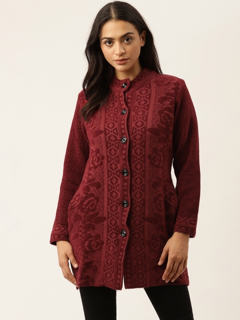 

American Eye Women Maroon Floral Longline Cardigan