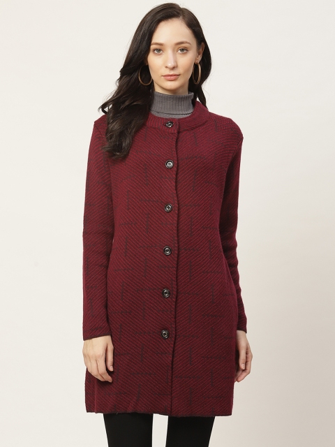 

American Eye Women Maroon & Purple Striped Longline Cardigan