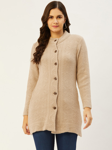 

American Eye Women Beige Self-Design Cardigan with Fuzzy Detail