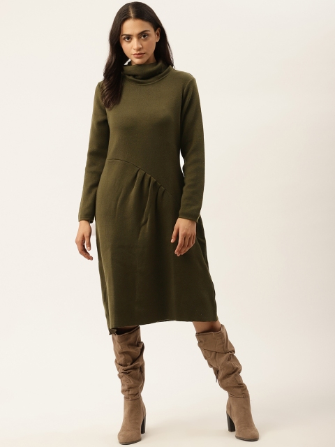 

American Eye Women Olive Green Solid Sweater Dress