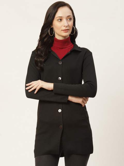

American Eye Women Black Solid Longline Cardigan