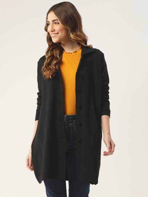 

American Eye Women Black Solid Longline Cardigan