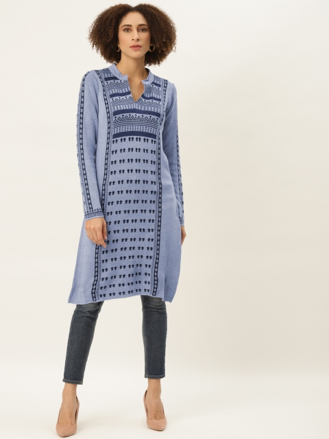 

American Eye Women Blue Ethnic Motifs Printed Winter Kurta