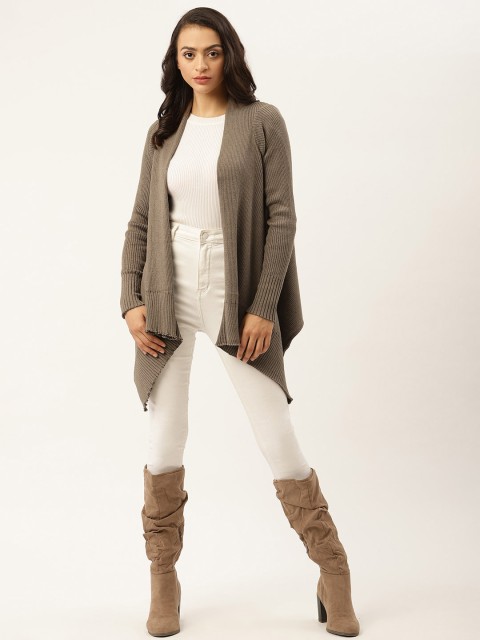 

American Eye Women Olive Green Asymmetric Longline Winter Shrug