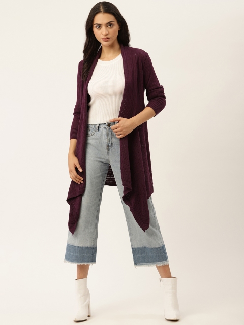 

American Eye Women Purple Self-Design Longline Winter Shrug