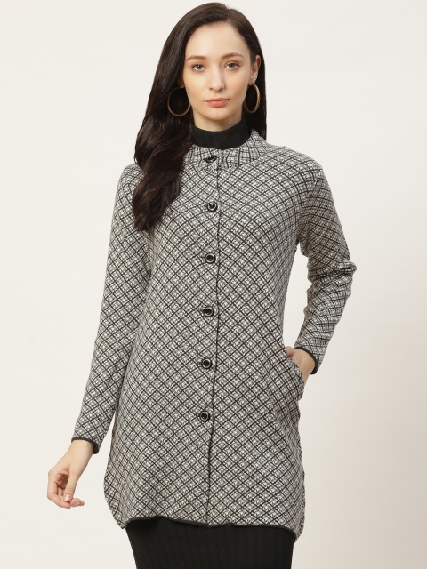 

American Eye Women Black & Off White Self-Design Cardigan